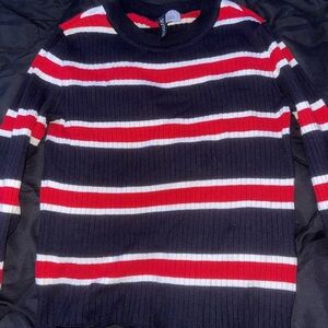 Striped Red, White, and Black Women’s Sweater